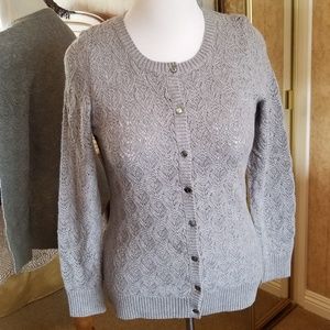 LL BEAN GRAY CROCHET CARDIGAN SWEATER NEW